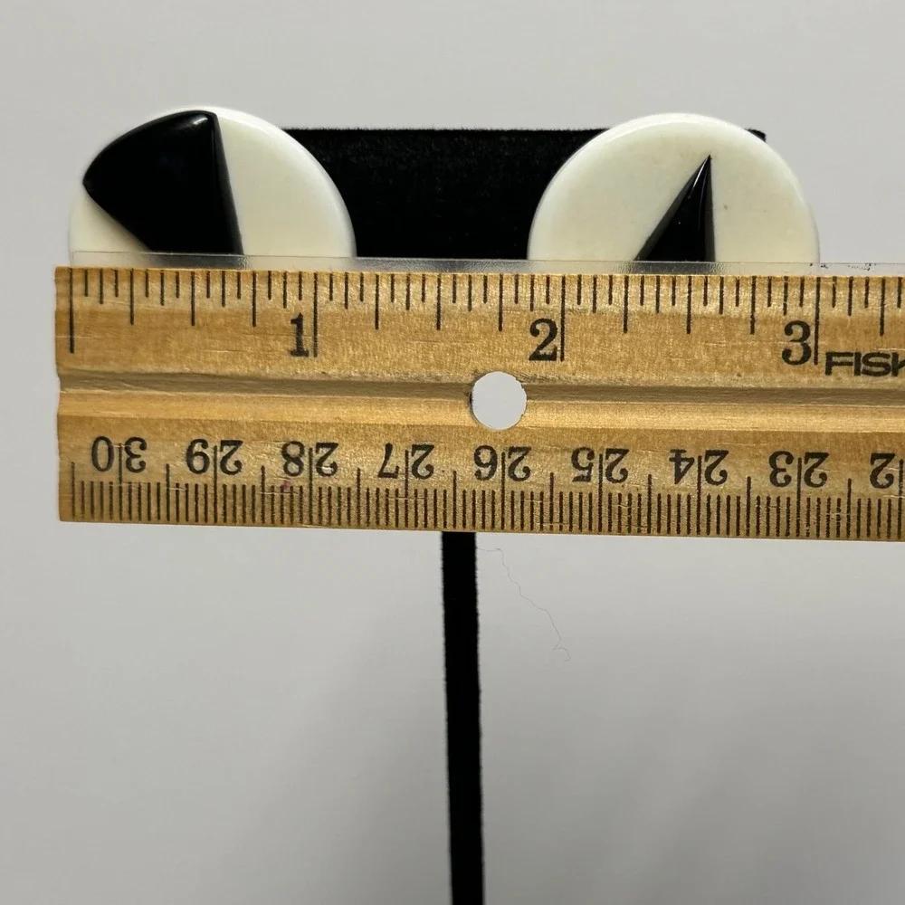 Black White Geometric‎ Earrings Round Stud Mod Minimalist Retro